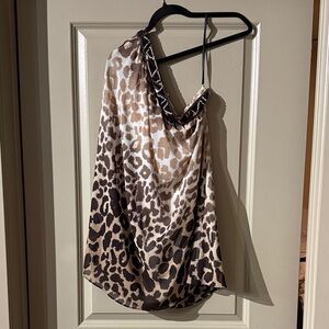 Bebe Leopard Print One-Shoulder Dress